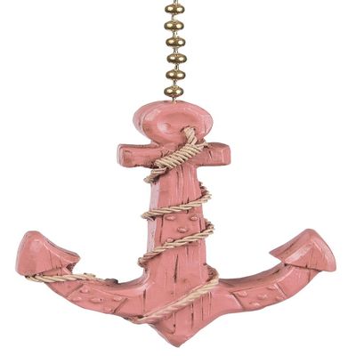 Clementine Design Pink Anchor with Rope Ceiling Fan Pull Chain Light Coastal Nautical Beach Ocean Sea Life Decorative Extension