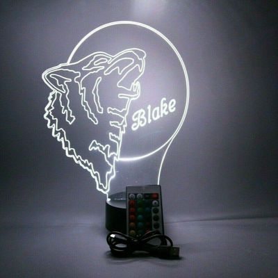MIRROR MANIA Wolf Howling in Moon Light Up Lamp LED with Remote Personalize Free Engraved Wolf Table Lamp - It's Wow, Comes with Remote, 16 Color Options, Cord, Stand, Dimmer, Great Gift