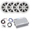4 x Kicker 6.5" Marine Boat Coaxial White Speakers Combo Bundle With Pyle Elite Series 400 Watt 4-Channel Marine Car Bluetooth Amplifier and 8 Gauge Total Amplifier Installation Wiring Kit view 1