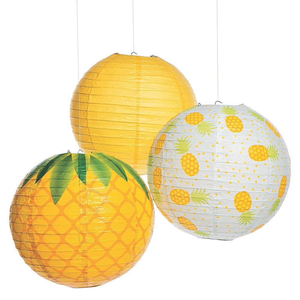 Fun Express Pineapple Hanging Lanterns - Party Decor - 12" Paper Lanterns - Set of 3 - Perfect for Luau, Tropical, & Summer Themed Events
