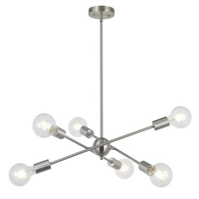BONLICHT Sputnik Chandelier 6 Lights Modern Pendant Lighting Brushed Nickel Mid Century Flush Mount Ceiling Light Fixture by UL Listed