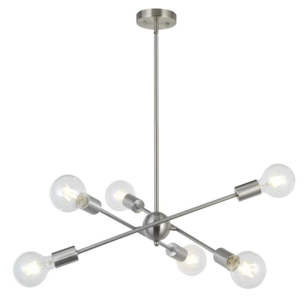 BONLICHT Sputnik Chandelier 6 Lights Modern Pendant Lighting Brushed Nickel Mid Century Flush Mount Ceiling Light Fixture by UL Listed