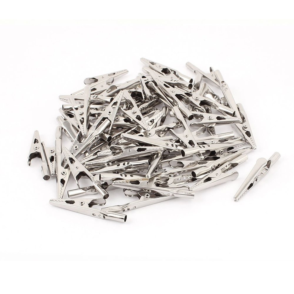 Aexit 65 Pcs Electrical Testing Electric Test Crocodile Alligator Clips Clamps Voltage Testers Silver Tone