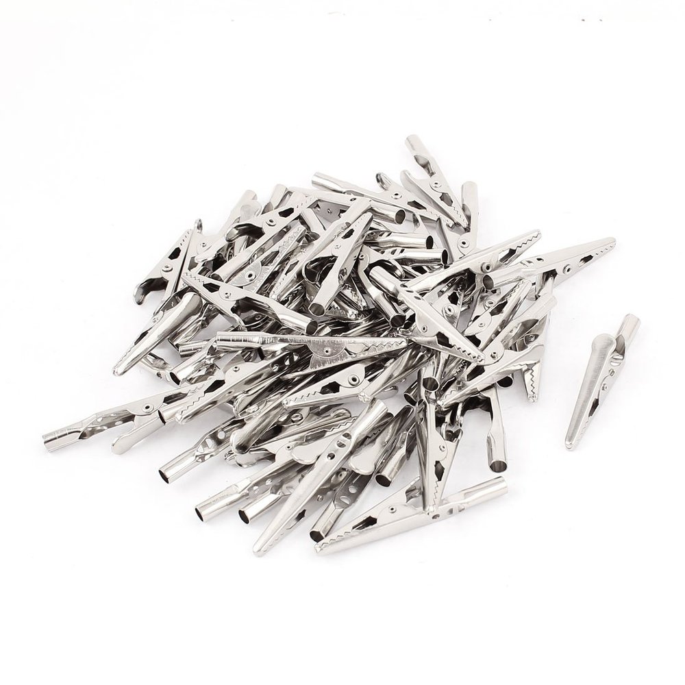Aexit Metal Electric Electrical Testing Non-Insulated Alligator Clips Clamps Silver Tone Voltage Testers 56 Pcs