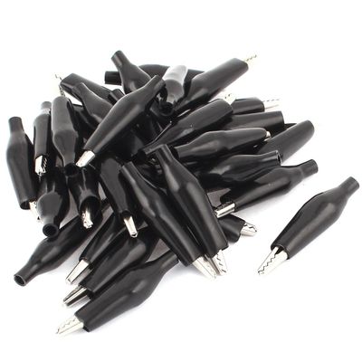 Aexit 32pcs Crocodile Electrical Testing Alligator Test Clip for Electrical Jumpers Voltage Testers Wire Black