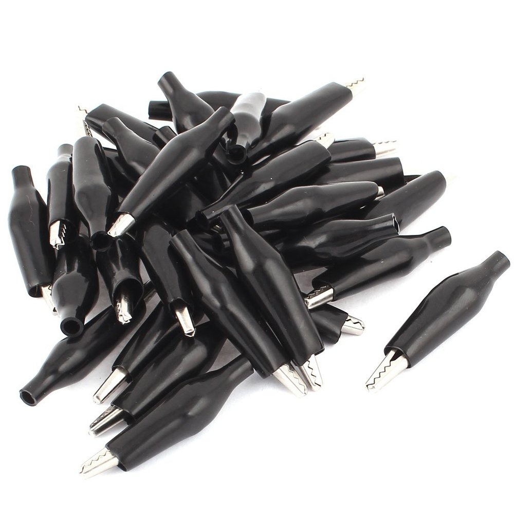 Aexit 32pcs Crocodile Electrical Testing Alligator Test Clip for Electrical Jumpers Voltage Testers Wire Black
