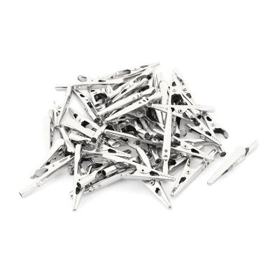 Aexit 50 Pcs Electrical Testing Electric Test Crocodile Alligator Clips Clamps Voltage Testers Silver Tone