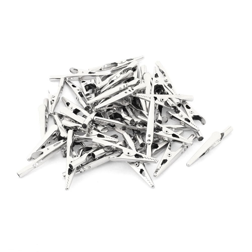 Aexit 50 Pcs Electrical Testing Electric Test Crocodile Alligator Clips Clamps Voltage Testers Silver Tone