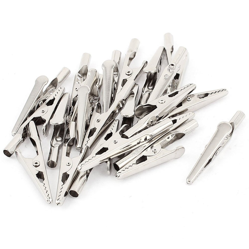 Aexit Metal Electric Electrical Testing Uninsulated Alligator Clips Clamps Silver Tone Voltage Testers 23 Pcs