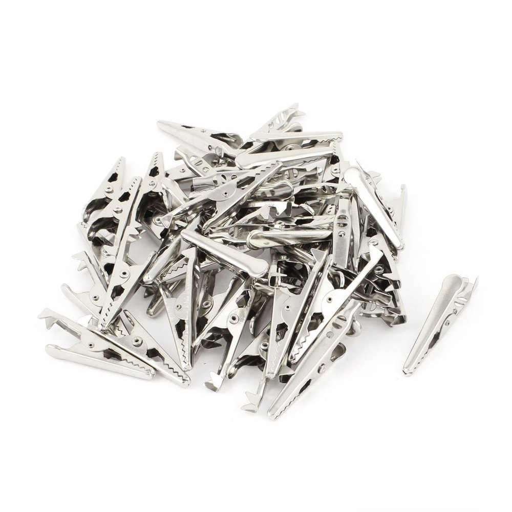 Aexit 50 Pcs Electrical Testing Metal Uninsulated Test Work Alligator Clips Crocodile Clamps Voltage Testers 43mm Long