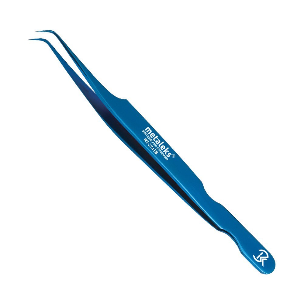 Professional Blue Tweezers for Eyelash Extension Hand Crafted Japanese Stainless Steel Precision Tweezers (90 Angular Tip.)