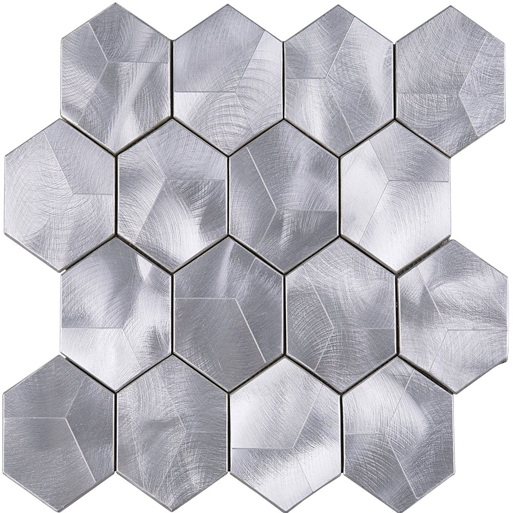 Tile Generation TAFDG-05 3D Hexagon Aluminum Metal Mosaic Tile Kitchen and Bath Backsplash Wall Tile (10 Sheets)
