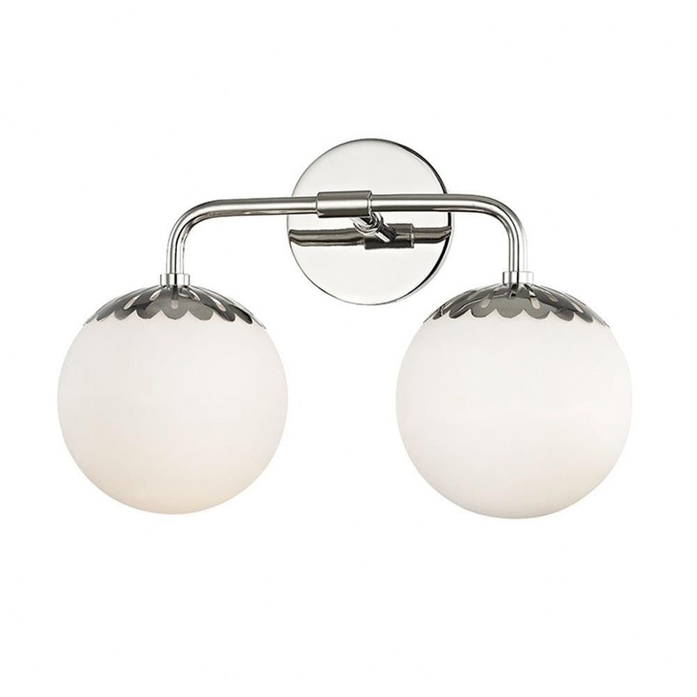 Mitzi H193302-PN Paige - 2-Light Bath Light - Polished Nickel Finish - Opal Glossy Glass Shade