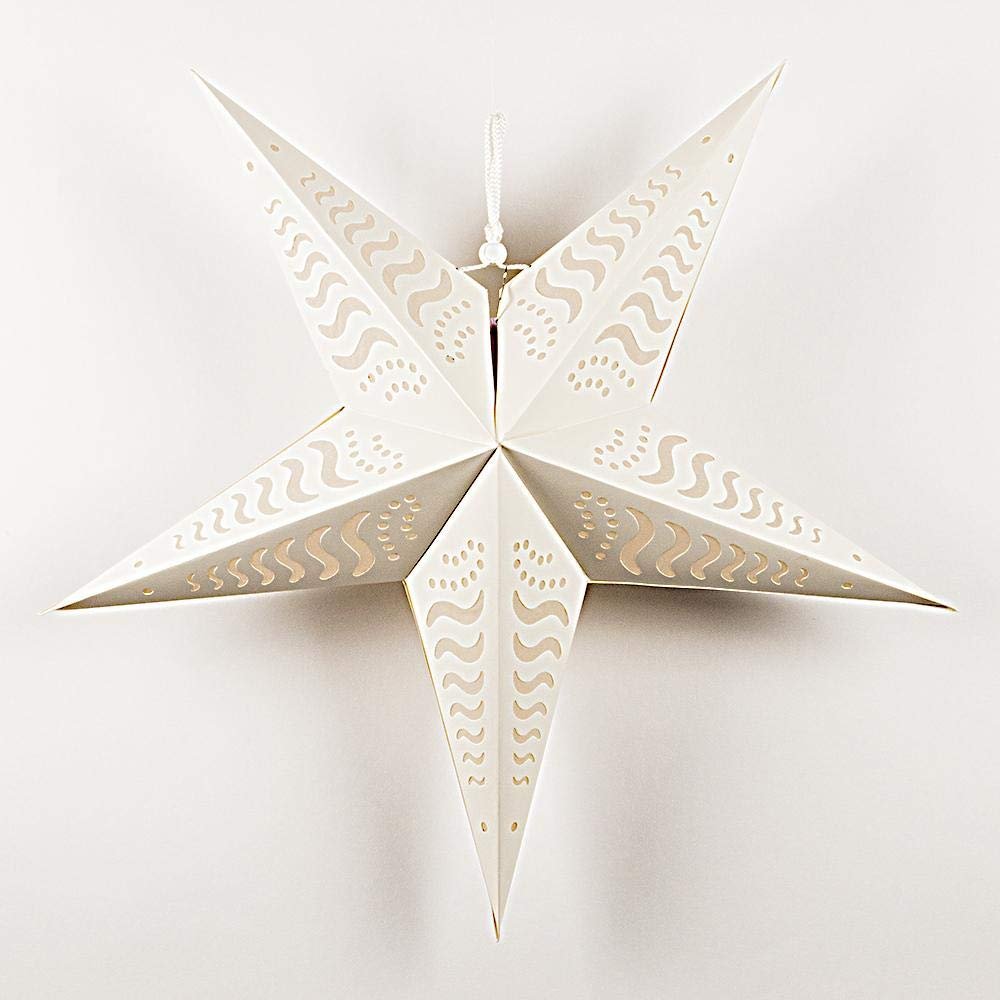 PaperLanternStore.com 24 Inch Solid White Tidal Waves Cut-Out Paper Star Lantern, Hanging Decoration by Quasimoon