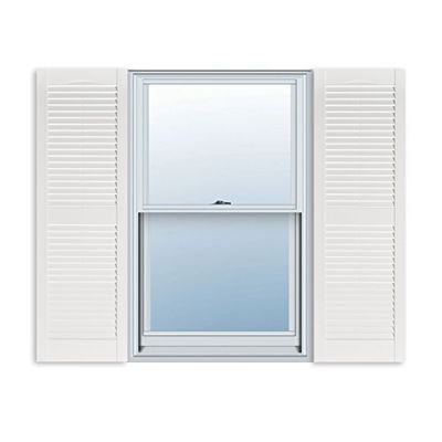 Exterior Solutions Standard Louver Exterior Vinyl Shutter, White (Pair), 15 Inch x 43 Inch