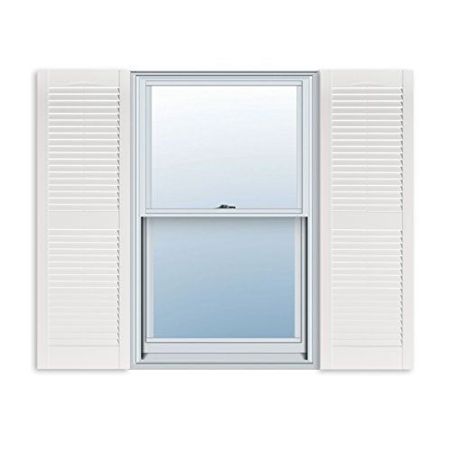 Exterior Solutions Standard Louver Exterior Vinyl Shutter, White (Pair), 15 Inch x 51 Inch