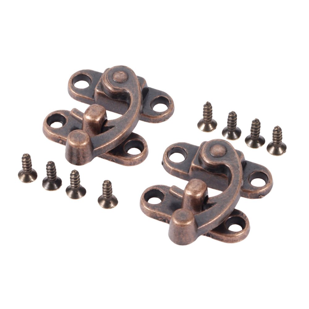 dophee 2Pcs Antique Red Bronze Right Hook Hasp Latch with Screw, 1.14"x1.3"