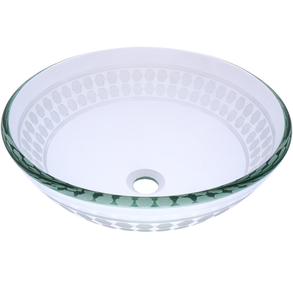 Clear Etched Tempered Glass Vessel Bathroom Sink TIS-158