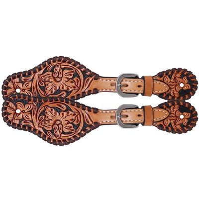 Rafter T Ranch Company Floral and Brown Whipstitch Youth Spur Straps
