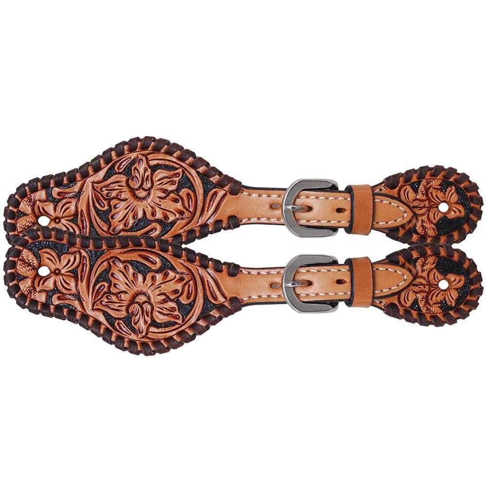 Rafter T Ranch Company Floral and Brown Whipstitch Youth Spur Straps