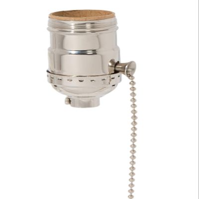 B&P Lamp Brass Pull Chain Socket, Nickel Plated Finish, Pull Chain, On/Off Function, Uno Thread Shell