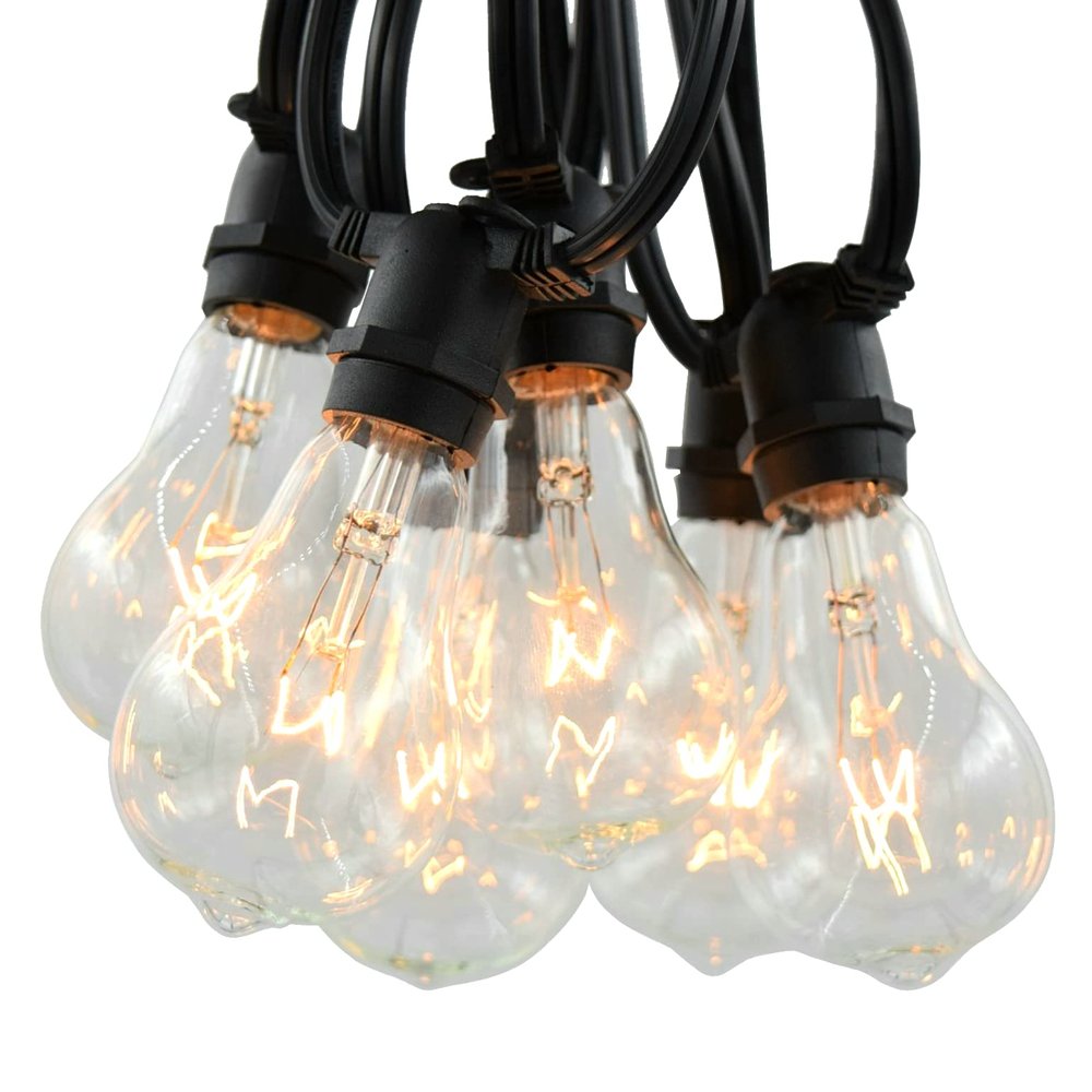 Commercial Vintage Edison String Lights (PS50 Clear - Black Wire, 100 Foot)