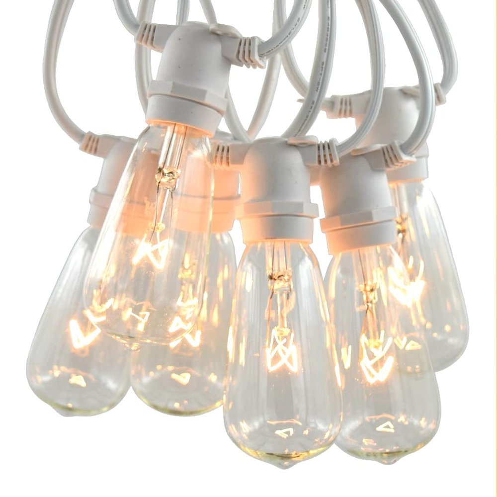 Commercial Vintage Edison String Lights (ST40 Clear - White Wire, 50 Foot)