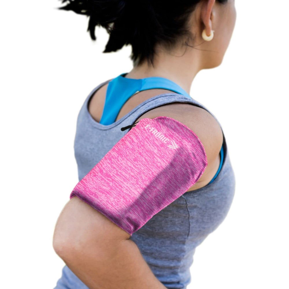 E Tronic Edge Phone Holder for Running, Cell Phone Arm Bands with Reflective Logo, Phone Strap Armband Fits iPhone and Android, Use for Running, Walking, Hiking and Biking, Pink Small