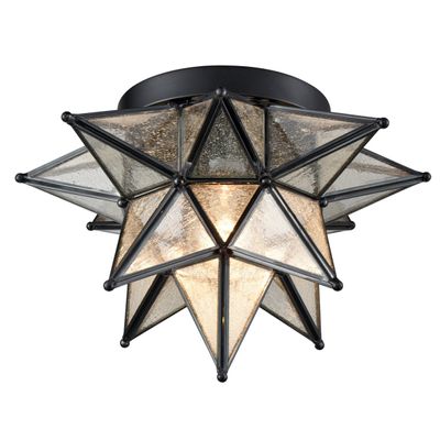 DAYCENT Moravian Star Light Flush Mount with Seeded Glass Shade
