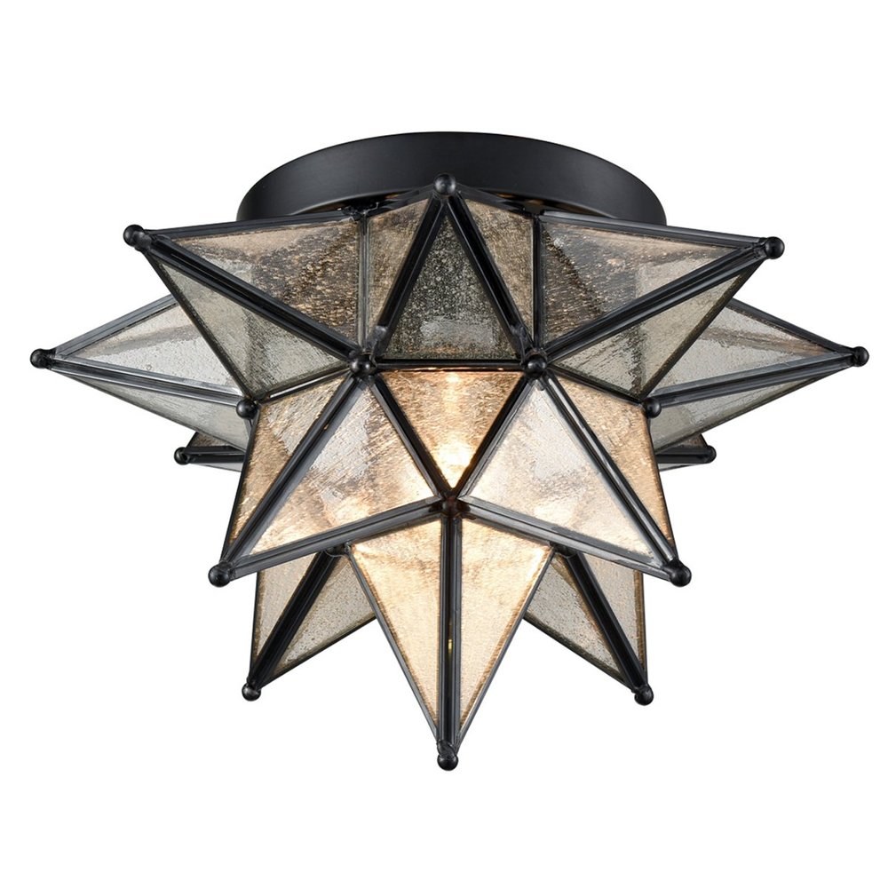 DAYCENT Moravian Star Light Flush Mount with Seeded Glass Shade