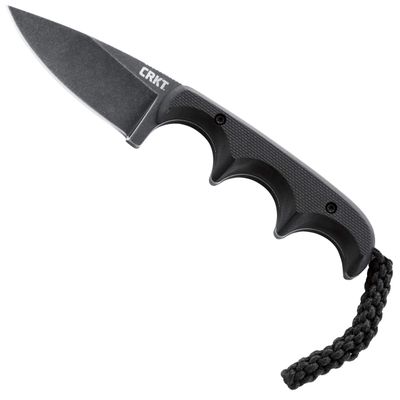 CRKT Compact Fixed Blade Knife: Minimalist Black Drop Point, Folts Utility Knife with Stonewashed Blade, G10 Handle and Nylon Sheath 2384K