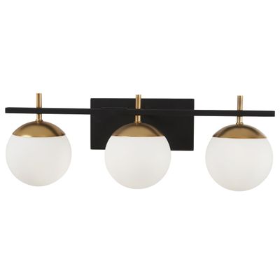 GEORGE KOVACS P1353-618 Alluria Vanity Bath Light, 3-Light, 225 Total Watts, 8.5-in H x 24-in W, Weathered Black with Autumn Gold