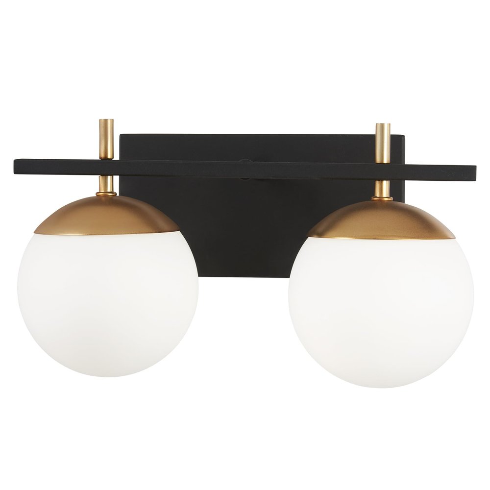 GEORGE KOVACS P1352-618 Alluria Vanity Bath Light, 2-Light, 150 Total Watts, 8.5-in H x 15-in W, Weathered Black with Autumn Gold