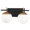 GEORGE KOVACS P1352-618 Alluria Vanity Bath Light, 2-Light, 150 Total Watts, 8.5-in H x 15-in W, Weathered Black with Autumn Gold view 1