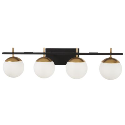 GEORGE KOVACS P1354-618 Alluria Vanity Bath Light, 4-Light, 300 Total Watts, 8.5-in H x 33-in W, Weathered Black with Autumn Gold