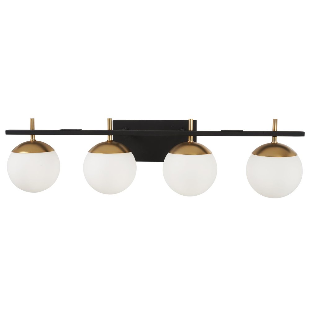 GEORGE KOVACS P1354-618 Alluria Vanity Bath Light, 4-Light, 300 Total Watts, 8.5-in H x 33-in W, Weathered Black with Autumn Gold