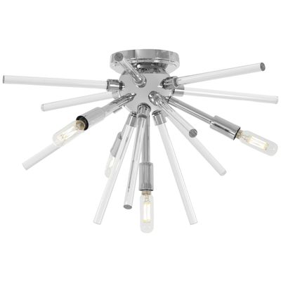 GEORGE KOVACS Spiked 4 Light Flush Mount in Chrome Finish with Clear Glass Bars