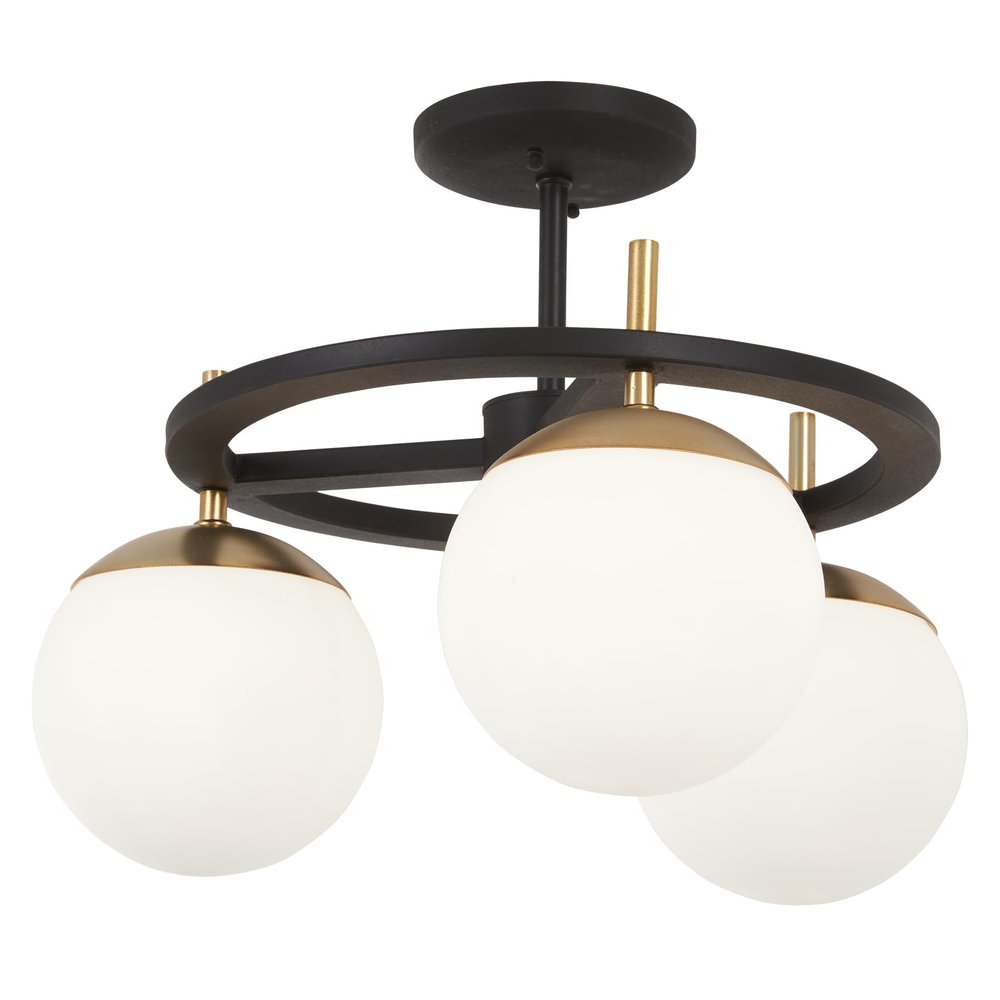 GEORGE KOVACS P1357-618 Alluria Semi-Flush, 3-Light, 225 Total Watts, 12.5-in H x 18-in W, Weathered Black with Autumn Gold