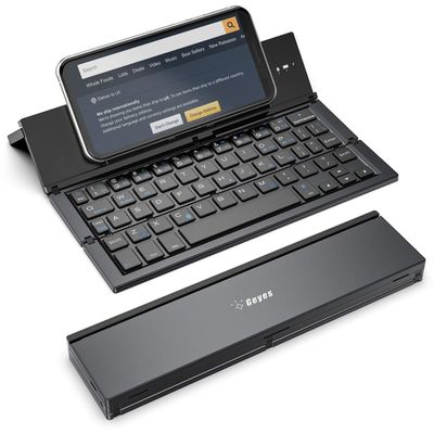 Geyes Foldable Bluetooth Keyboard Portable Folding Wireless Keyboard with Portable Pocket Size, Aluminum Alloy Housing for iPhone,iPad, Tablet,Laptops and Smartphones (Black)