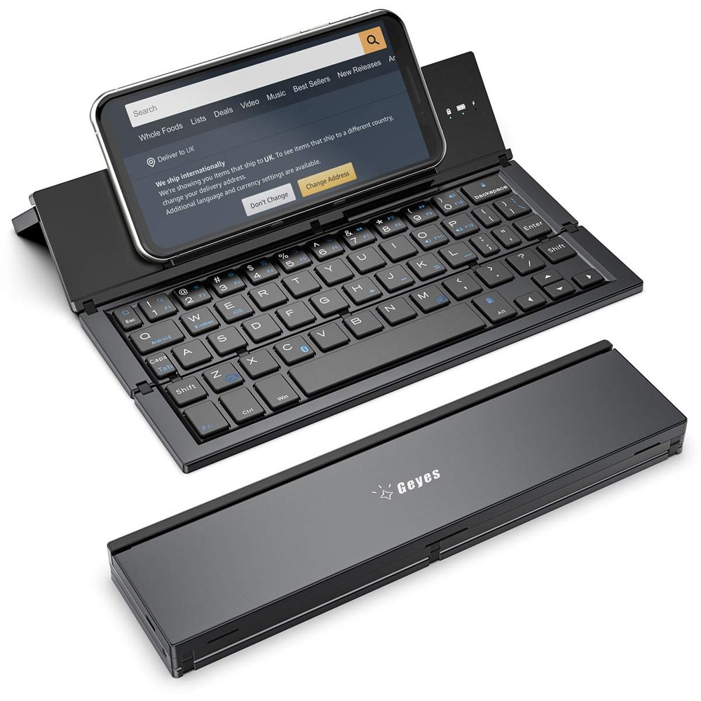 Geyes Foldable Bluetooth Keyboard Portable Folding Wireless Keyboard with Portable Pocket Size, Aluminum Alloy Housing for iPhone,iPad, Tablet,Laptops and Smartphones (Black)