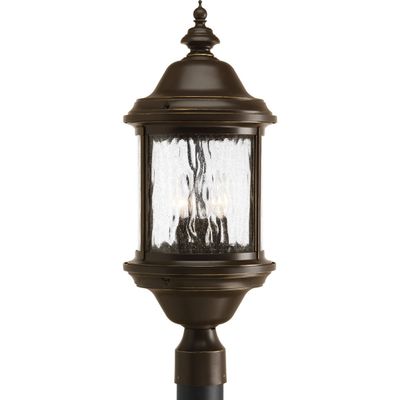 Progress Lighting Ashmore Collection 3-Light Water Seeded Glass New Traditional Outdoor Post Lantern Light Antique Bronze
