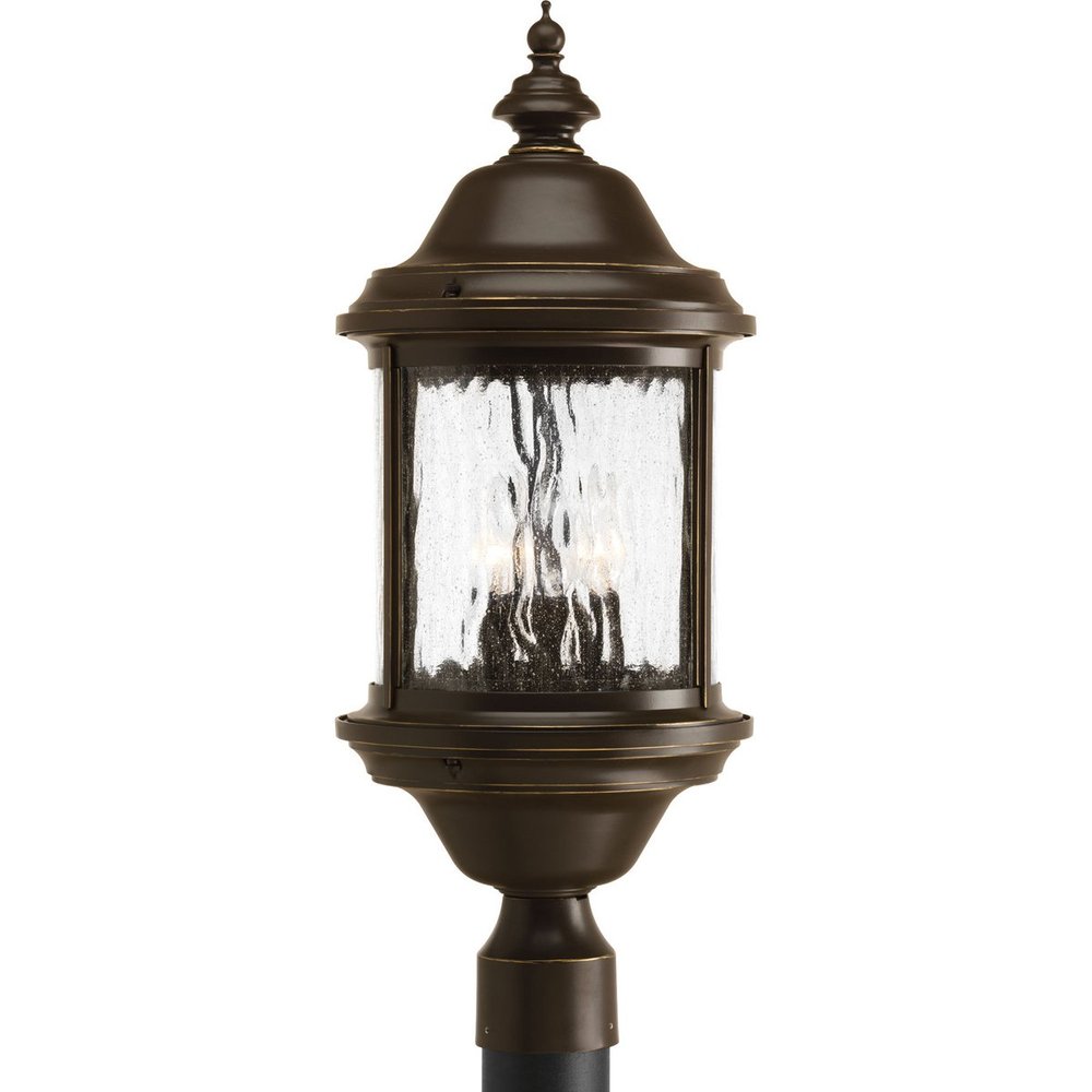 Progress Lighting Ashmore Collection 3-Light Water Seeded Glass New Traditional Outdoor Post Lantern Light Antique Bronze