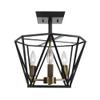 Globe Electric 65979 Sansa 3-Light Semi-Flush Mount Ceiling Light, Dark Bronze Finish, Antique Brass Accents view 1