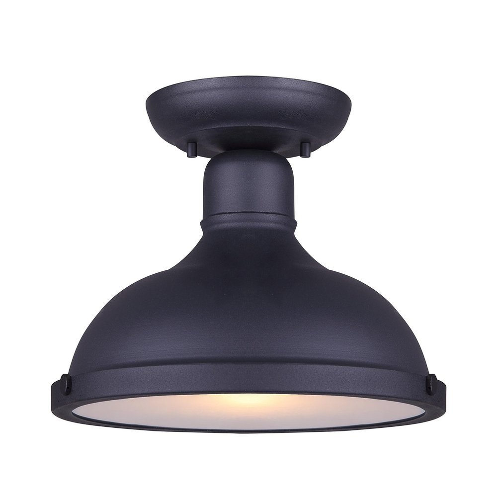 Canarm Marcella 1-Light Outdoor Ceiling Light, 12-Inch Black Semi-Flush Frosted Glass Durable Wet-Rated Modern Outdoor Lighting for Porch and Entryway