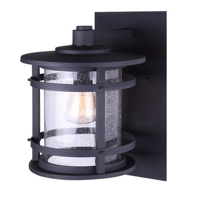 Canarm Duffy 1-Light Outdoor Wall Lantern, Black with Seeded Glass, Durable Wet-Rated Outdoor Downlight for Porch and Patio