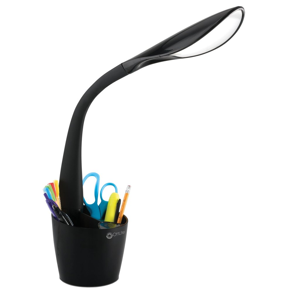 OttLite Organizer LED Desk Lamp with Storage Compartment, Black