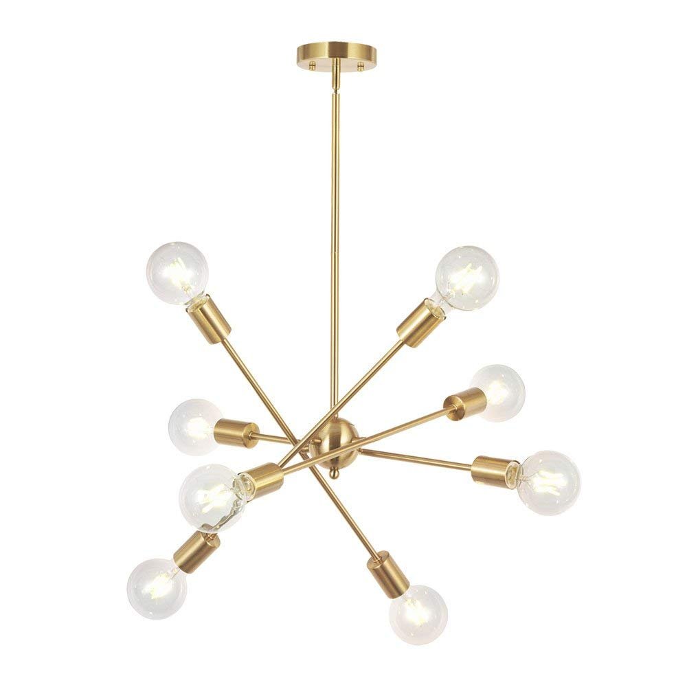 8 Lights Modern Sputnik Chandelier Lighting with Adjustable Arms Mid Century Pendant Light Vintage Industrial Farmhouse Ceiling Light Fixture Brushed Brass by BONLICHT