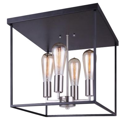 Canarm Roy 4 Light Flush Mount Ceiling Light Matte Black and Brushed Nickel Finish Uses 60W Type A Bulbs 15.75 Inch Width for Entryway Hallway or Living Room