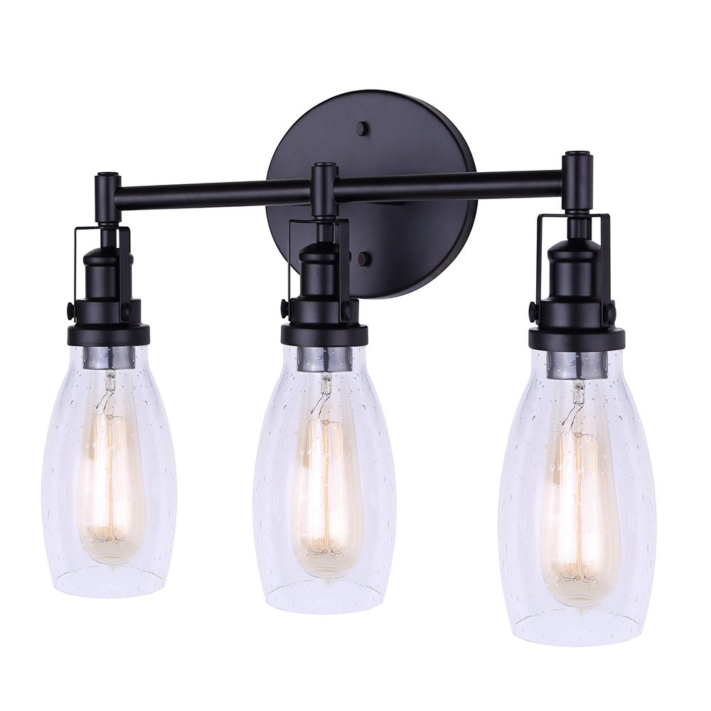 Canarm 1 Lt Vanity Carson Wall Fixture with Seeded Glass and Matte Black Finish (3 Lights)
