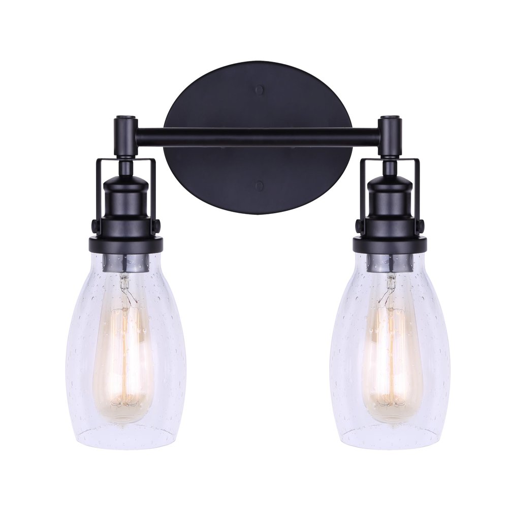 Canarm 1 Lt Vanity Carson Wall Fixture with Seeded Glass and Matte Black Finish (2 Lights)